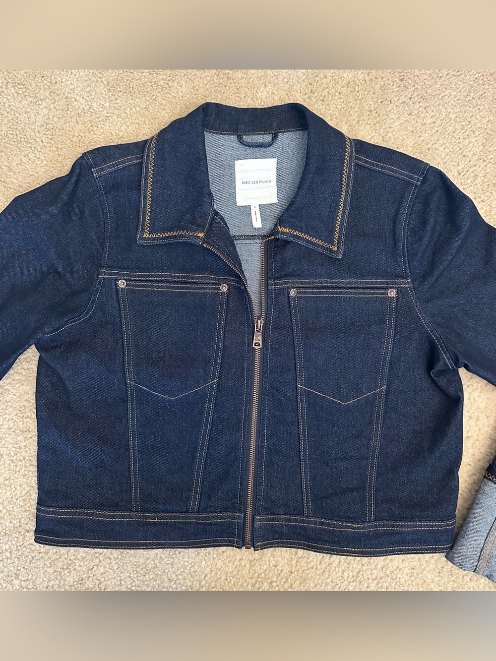 Avec Les Filles Women’s Large Dark Blue Denim Zip Jacket